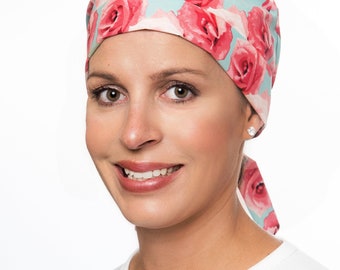 Scrub Cap | Nurse Clothing | Teal with Pink Roses | Cancer Awareness | Breast Cancer