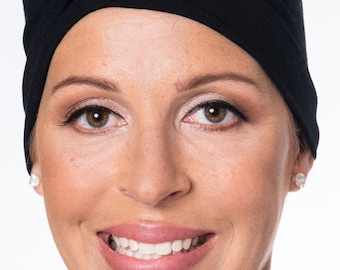 Hats for Hair Loss | Chemo Beanie | Black Head Cover with Decorative Pearl and Rhinestone Brooch | Chemo Cap