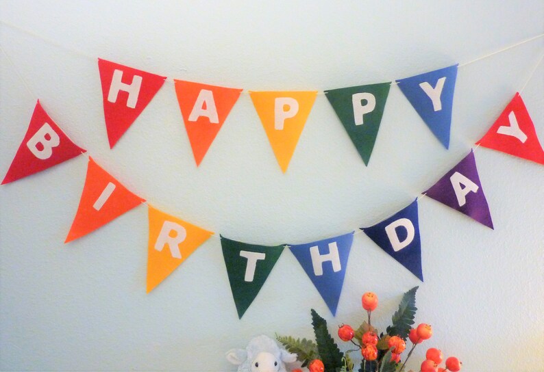 Large Felt Happy Birthday Banner Rainbow Felt Garland Kids Etsy