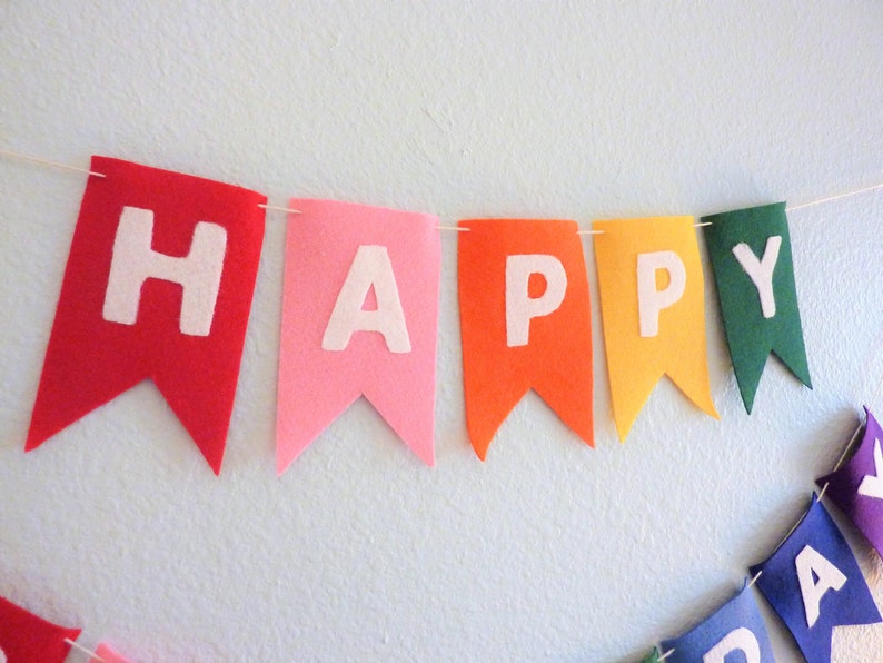 Felt Happy Birthday rainbow banner, rainbow Felt garland, kid birthday party decoration, birthday gift, zero waste birthday, girlfriend gift image 4