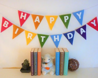 Felt Happy Birthday banner garland, rainbow Felt garland, kids birthday party decoration, birthday gift, rainbow garland, girlfriend weekend