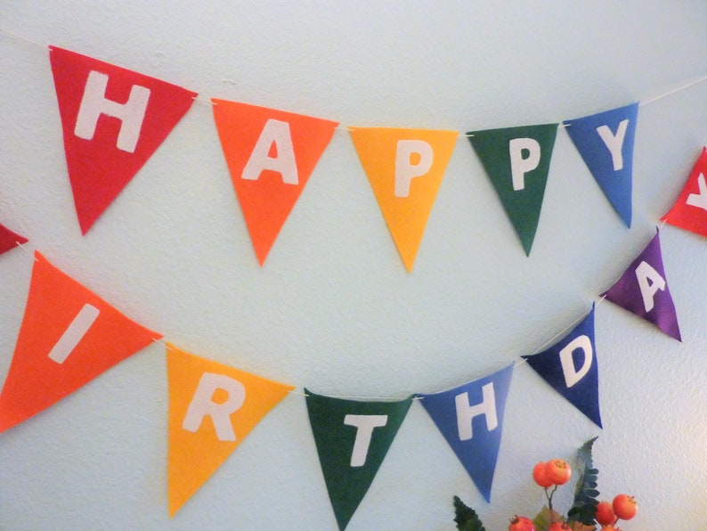 Large Felt Happy Birthday Banner Rainbow Felt Garland Kids Etsy