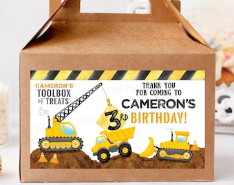 Construction Birthday Gift Box Label EDITABLE Party Favor Dump Truck Crane DIGITAL Printable CB76