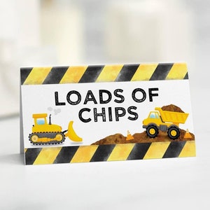 Etiquetas para comida de festa de construção, cartões de lugar para barraca de comida de construção EDITÁVEIS, cartões de nome para buffet de caminhão basculante de aniversário, impressão digital CB76