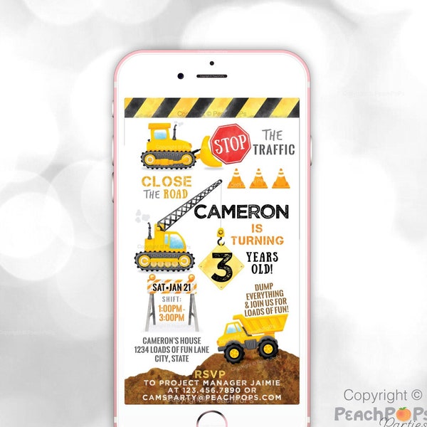 Construction Birthday Party TEXT Invitation, Dump Truck, Any age, DIGITAL EDITABLE Electronic Phone Invite, Edit, Text or Email Today CB76