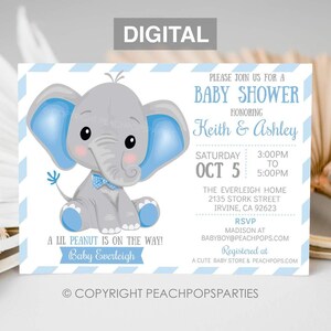 Elephant Baby Shower Invitation Boy, Safari, Baby Boy Stripes DIGITAL Printable Invite 5” x 7” - Self Editable - Edit Yourself TODAY!