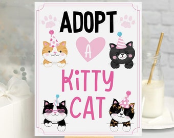 EDITABLE Cat Pawty Sign, DIGITAL Adopt a Kitty Cat Sign, Pink, Kitten Adoption Party Games Table Sign, Printable 8x10 Birthday Sign KP225