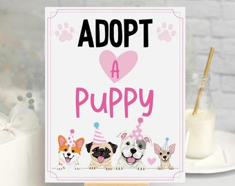 EDITABLE Dog Pawty Sign, DIGITAL Adopt a Puppy Sign, Pink, Dog Adoption Party Games Table Sign, Printable 8x10 Birthday Sign DP124