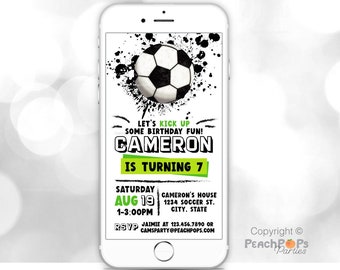 Invitation de texte de fête de football modifiable, invitation de téléphone d'anniversaire de football, tout âge, invitation mobile électronique numérique, modification, invitation de texte ou e-mail