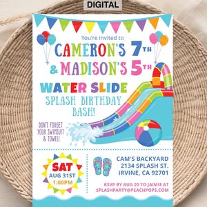 Splash Water Slide Birthday Party Invitation Waterslide Bash - Boys Girls - Pool DIGITAL Printable Editable Invite 5”x7” Edit TODAY! WS37
