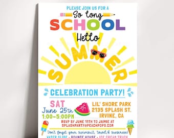 End of School Party Invitation, Hello Summer, School’s Out, Sun, Bounce, Water Slide DIGITAL Printable EDITABLE Invite 5”x7” Edit Today SL92