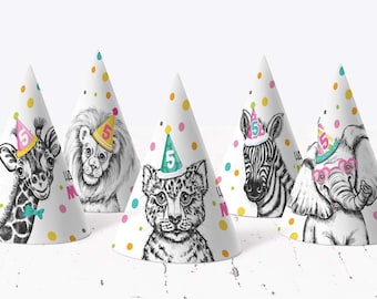 Editable Party Animals Hats Printable Safari Party Animal Hats DIGITAL Birthday Decoration Wild Jungle Zoo Party DIY Party Decor SA132
