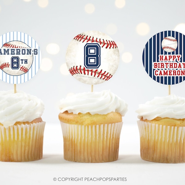 Baseball Cupcake Toppers Anniversaire Toppers Cake Rookie DIGITAL Imprimable 2" Circle Tags Round Favor Tags Editable Cupcake Toppers JT86