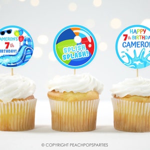 Cupcake Toppers Water Slide Birthday Toppers Pool Party Circle Topper DIGITAL Printable 2” Round Favor Tag Waterslide Editable Toppers WS83