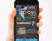 Editable Shark Pool Party TEXT Invitation, Shark Birthday Invite, Any age, DIGITAL Electronic Phone Invite, Edit, Text Invite or Email JZ36