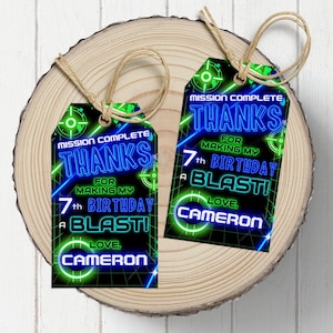 Laser Tag Favor Tag, Birthday Thank You Tag, EDITABLE  Neon Laser Glow Party Gift Tag, Blue, Green, DIGITAL Printable 2x3.5 Edit Today LT247