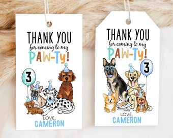 Dog Pawty Thank You Tag Puppy Birthday Gift Favor DIGITAL 2”x3.5” Printable DP314