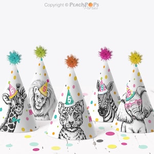 Editable Party Animals Hats Printable Safari Party Animal Hats DIGITAL Birthday Decoration Wild Jungle Zoo Party DIY Party Decor SA132