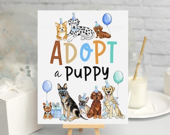 Adopt a Puppy Sign DIGITAL Editable Birthday Dog Pawty Pet Adoption 8x10 Party Printable DP314