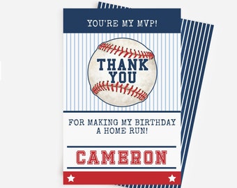 Baseball Thank You Card - EDITABLE Sports Birthday Thank You Note - Baseball Party Thanks DIGITAL Printable 4&quot; x 6&quot; Card - Edit Today! JT86