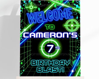 Laser Tag Birthday Welcome Sign Editable DIGITAL Neon Glow Party 16x20 18x24 Decor LT247