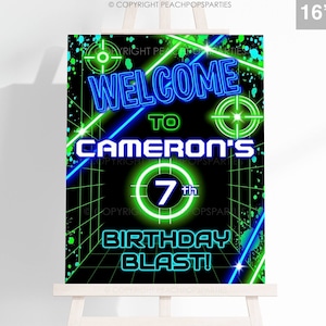 Editable Laser Tag Birthday Party Welcome Sign DIGITAL Neon Glow Game Sign Any Age Printable Party Decor 16x20 18x24 Corjl Template LT247