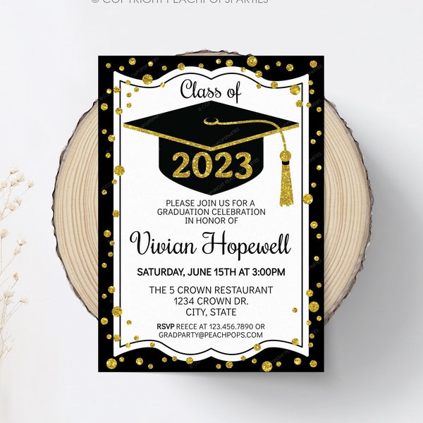 Graduation Invitation - High School - College - Gold Confetti Glitter - DIGITAL Printable 5x7 Invite Self Editable - Edit Yourself Today!