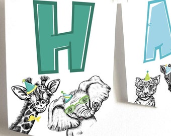 Safari Birthday Banner EDITABLE Wild Animals Jungle Flag Garland Decor Digital Printable Bunting SA186