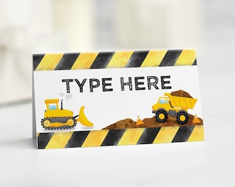 Construction Party Food Labels, EDITABLE Construction Food Tent Place Cards, Birthday Dump Truck Buffet Name Cards, DIGITAL Printable CB76