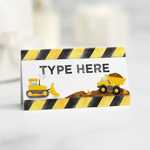 Construction Party Food Labels, EDITABLE Construction Food Tent Place Cards, Birthday Dump Truck Buffet Name Cards, DIGITAL Printable CB76