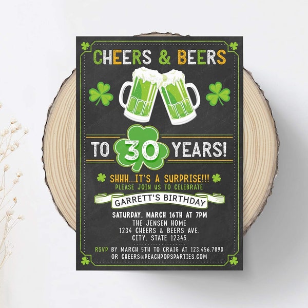 Cheers Beers St Patrick’s Day Birthday Invitation ANY Age EDITABLE Irish Surprise Birthday Party Invite DIGITAL Printable 5x7 - Edit Today!