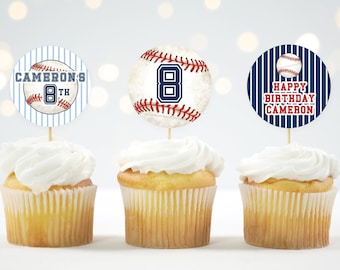 Baseball Cupcake Toppers Birthday Toppers Cake Rookie DIGITAL Printable 2” Circle Tags Round Favor Tags Editable Cupcake Toppers JT86