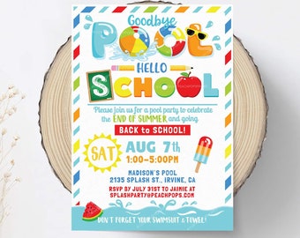 End of Summer Pool Party Invitation, Back to School Summer Splish Splash, Start School DIGITAL Printable EDITABLE Invite 5” x 7” Edit TODAY!