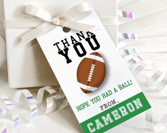 Fußball Favor Tag, bearbeitbare Fußball-Geburtstagsfeier Dankeschön-Tag, Fußballparty Sportparty Geschenkanhänger DIGITAL bedruckbares 2 "x 3,5" Tag FP77