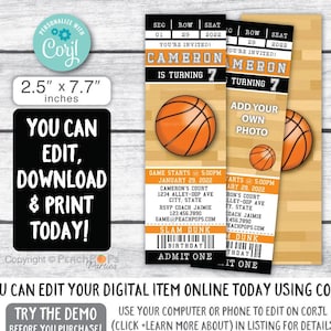 Basketball Invitation - Birthday - Sports Ticket Style Party Invite - ANY Age - DIGITAL Editable Printable Invite - You Self Edit TODAY!