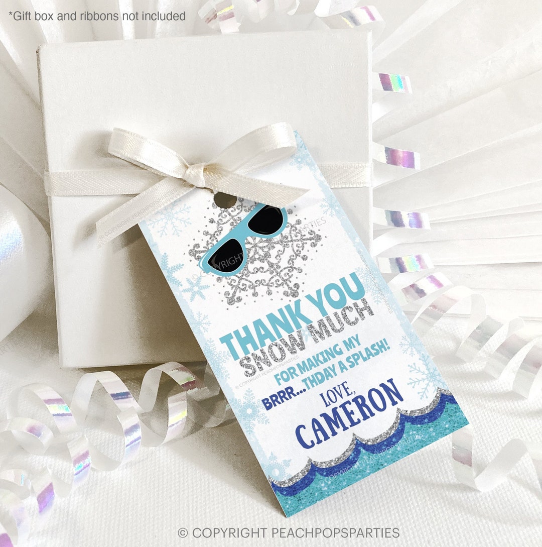Editable Winter Pool Favor Tag, Snowflake Party Gift Tag, Blue, Glitter ...