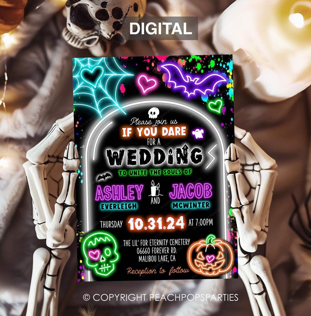 Neon Halloween Wedding Invitation EDITABLE Spooky Gothic Party 5x7 ...