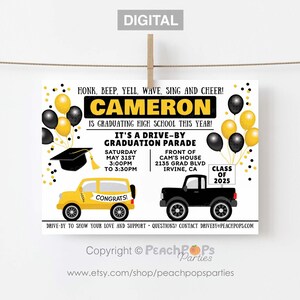 Drive By Graduation Parade Invitation, Senior Grad Party Invite, School, Honk Wave Car Parade, DIGITAL Printable EDITABLE 5&quot; x 7&quot; Edit TODAY