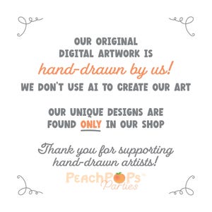 Puede incluir: Fondo blanco con texto gris y naranja. El texto dice: "&iexcl;NUESTRA OBRA DE ARTE DIGITAL ORIGINAL est&aacute; dibujada a mano por nosotros! NO USAMOS IA PARA CREAR NUESTRO ARTE. NUESTROS DISE&Ntilde;OS &Uacute;NICOS SE ENCUENTRAN S&Oacute;LO EN NUESTRA TIENDA. &iexcl;Gracias por apoyar a los artistas dibujados a mano!"