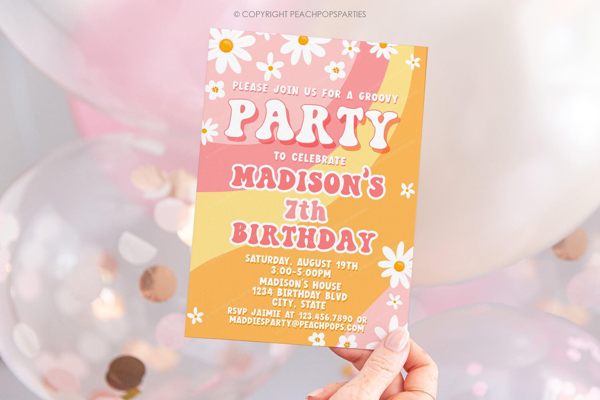 Koyal Wholesale Retro Daisy Birthday Party Invitations with Envelopes, Birthday Party Supplies, 5x7-inch, 24-pk, White