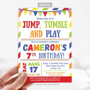 Gymnastics Birthday Invitation Jump Tumble Play Boys Girls RED Party DIGITAL Printable Invite 5x7 - Editable - Edit Yourself TODAY! JTP15