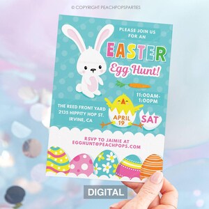 Easter Egg Hunt Invitation - Easter Bunny, Eggs, Spring Chick, Neighborhood, Church - DIGITAL Printable EDITABLE Invite 5x7 Edit Today!