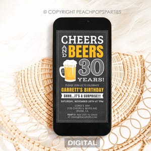 Cheers and Beers Surprise Birthday, TEXT Invitation, 30th, Any Age, DIGITAL EDITABLE Electronic Smartphone Invite, Edit, Text or Email Today image 3