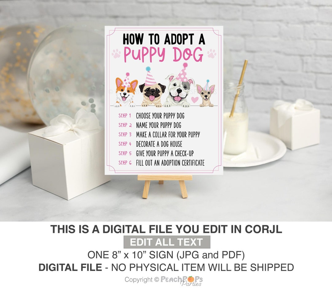 Editable Dog Pawty Sign DIGITAL How to Adopt a Puppy 8x10 Birthday ...