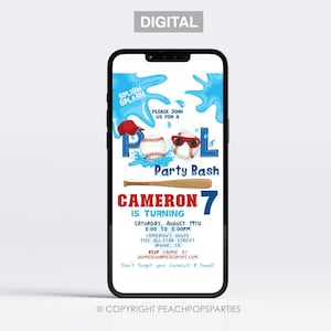 Editable Baseball Pool Party TEXT Invitation Baseball Birthday Phone Invite DIGITAL Electronic Mobile Invite Edit Text Email Invite JD104