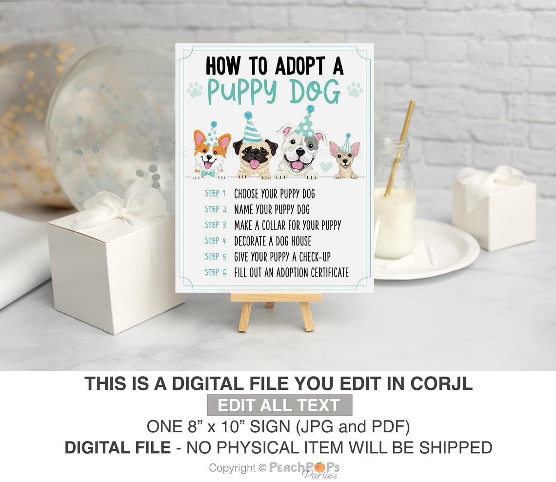 EDITABLE Dog Pawty Sign, DIGITAL How to Adopt a Puppy Dog Sign, Party ...