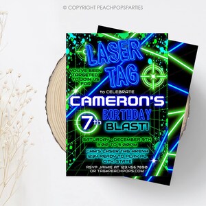 Bearbeitbare Laser-Tag-Geburtstags-Einladung, Neon-Laser-Tag-Einladung, Glow-Laser-Tag-Party, blau grün, junge Mädchen DIGITAL druckbare 5 x 7 Invite LT247 Bild 2