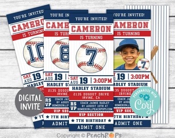 Faire-part de baseball modifiable, invitation de fête d'anniversaire de baseball, invitation de billet de baseball, NUMÉRIQUE 1er 7e 8e imprimable 3 "x 8" invitation sport