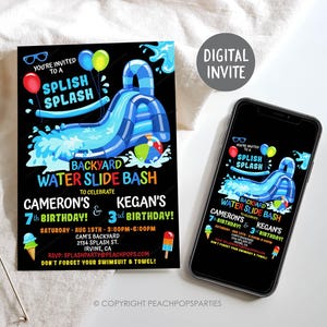 Waterslide Geburtstagseinladung Junge Mädchen Splash Party einladen BLAU Wasserrutsche Double DIGITAL Editable Printable Invite 5x7 Bearbeiten HEUTE WS163