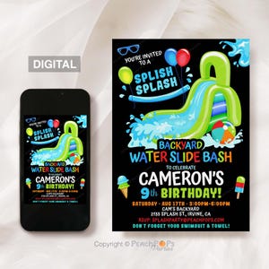 Waterslide Birthday Invitation Boy Girl Splash Party Editable Invite GREEN Water Slide Backyard Bash DIGITAL Printable 5x7 Invite Edit Today